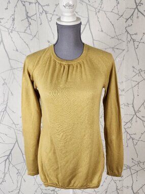 Sandra Angelozzi Yellow Silk Cashmere Knit Keyhole Sweater